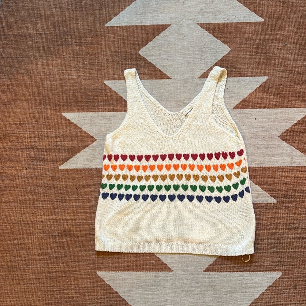 Medium Moon and Madison cream knit tank with hearts.